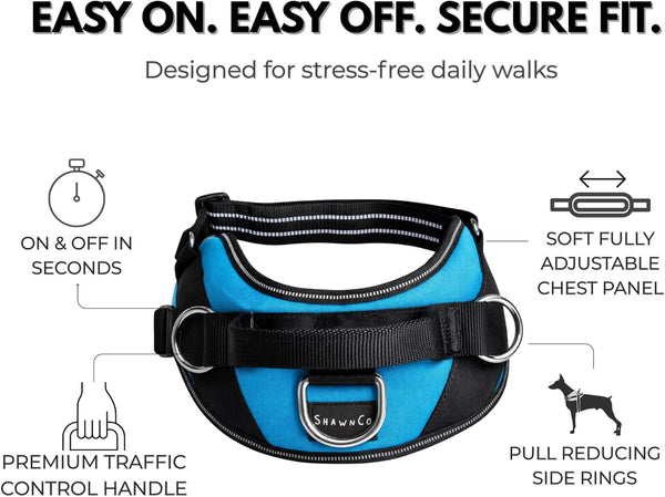Shawnco Essential Dog Harness, No-Pull Pet Vest with 3 Leash Clips, No Choke, Reflective, Adjustable and Padded, for Easy Walking and Training for Small, Medium and Large Dogs (Oceanic Blue, S)4