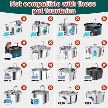 Cat Water Fountain Filter 16Pcs Fit 101Oz/3L Stainless Steel Pet Fountain | Cat Fountain Replacement Filters for 67Oz/2L, 108Oz/3.2L Cat Water Fountains Pet Fountain Filters (8 Filters & 8 Sponges)3