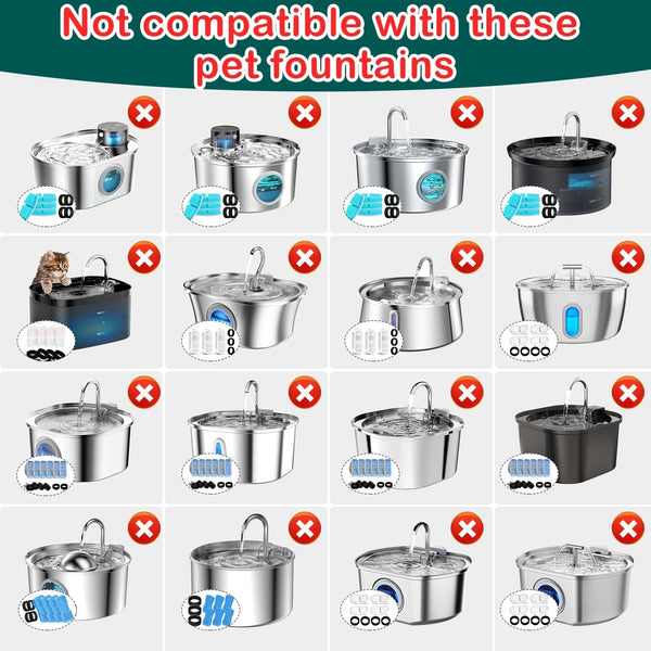 Cat Water Fountain Filter 16Pcs Fit 101Oz/3L Stainless Steel Pet Fountain | Cat Fountain Replacement Filters for 67Oz/2L, 108Oz/3.2L Cat Water Fountains Pet Fountain Filters (8 Filters & 8 Sponges)3