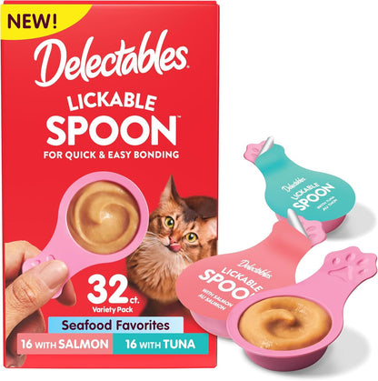 Delectables Lickable Spoon Handheld Wet Cat Treats Made with Real Chicken & Salmon, Quick & Easy Creamy Puree, Mess Free, Grain-Free, No Added Fillers, No By-Products, Variety Pack, 32Ct15