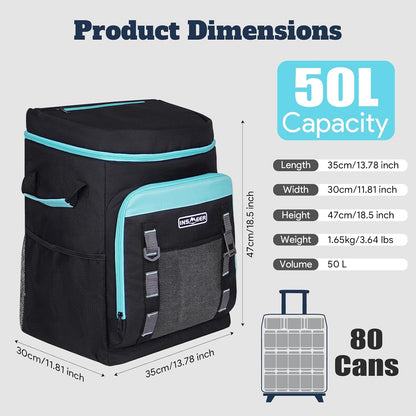 Cooler with Wheels and Handle, 80 Cans/50L Rolling Cooler, Portable Soft Sided Cooler with Wheel, 2-In-1 Collapsible Trolley Cart, Large Coolerbag for Grocery Shopping3