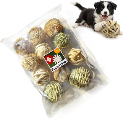 Dog Chew Toys, 3Pcs Woven Grass Chew Ball for Dogs, Dental Teething & Interactive Fetch Toys, Outdoor Digestible Chew Ball for Boredom Relief - Seaweed & Timothy Hay, Cornsilk, Cornleaf8