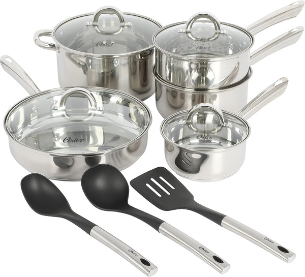 Oster Sangerfield 12-Piece Stainless Steel Cookware Set with Kitchen Tools, Non-Stick Pots and Pans, Durable Oven Safe Cookware for Home Cooking1