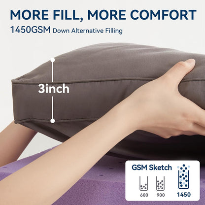Dual Layer 5 Inch Memory Foam Mattress Topper Queen Size, 2 Inch Gel Memory Foam plus 3 Inch 1450 GSM down Alternative Quilted Pillow Top Mattress Pad Cover,Dark Gray4