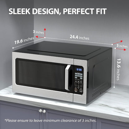 Large Countertop Microwave Oven with Smart Sensor, 2.2 Cu.Ft, 1200W | Smart Humidity Sensor, 6 Auto Menus, Auto Defrost, ECO Mode, Mute Option, 16.5" Memory Turntable, Stainless Steel3