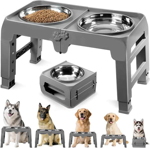 COMESOON Elevated Dog Bowls for Small Medium Dogs, 3 Height Adjustable Raised Stand with 2 Thick 6" Stainless Steel Food Bowls, Non-Slip Feeder Adjusts to 2.75", 6", 7.5", Black19