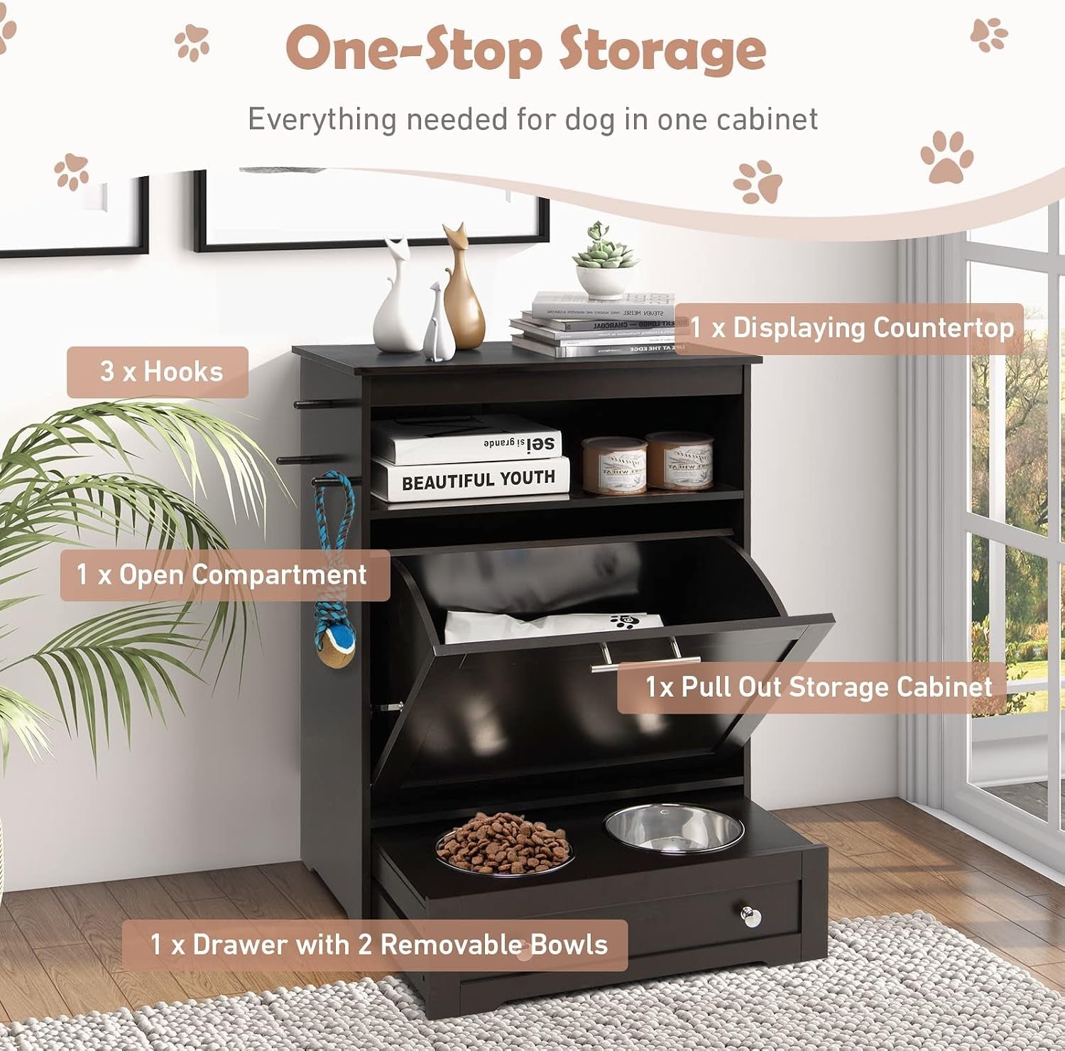 dog-food-cabinet-feeding-station-with-2-raised-bowls-pull-out-elevated-dog-bowl-storage-3-hangers-pet-feeder-toy-leashes-organizer-brown