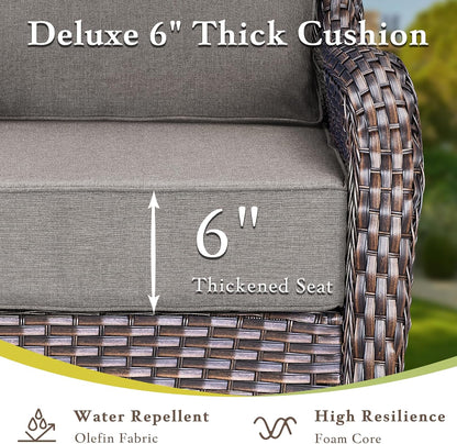 Luxury High Back Outdoor Furniture with 6-Inch Extra Thick Cushions, Patio Furniture Set with Swivel Chairs, 7 PCS Wicker Conversation Set for Yard, Deck, Poolside, Brown/Grey3