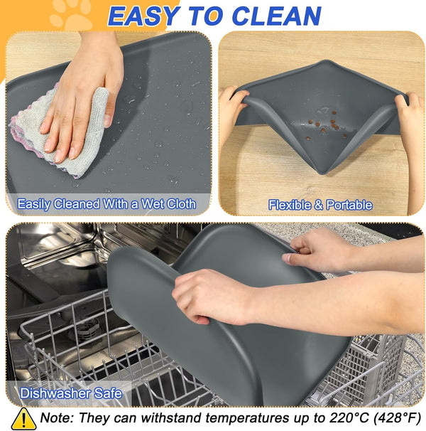SMILOOL Waterproof Silicone Pet Food Mat with Raised Edge for Dog & Cat | 19" X 12" Non-Slip Pet Feeding Mats with Lip for Food & Water Bowl, Food Grade, Easy Cleaning, Dark Gray6