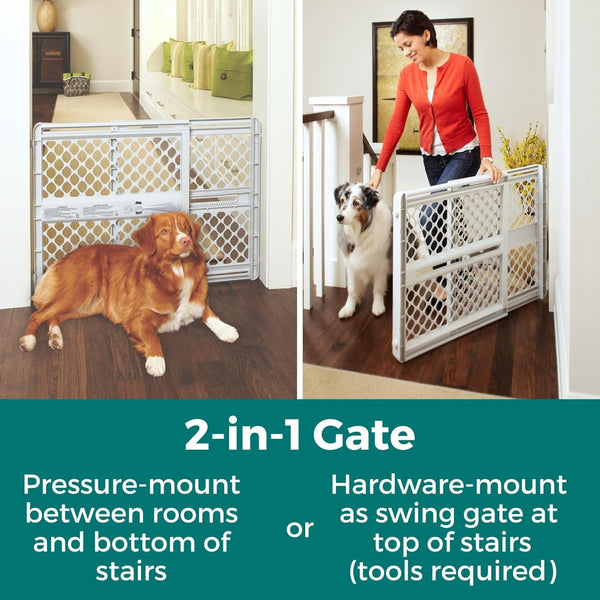 MYPET Universal Pet Gate: 26” - 42” Wide Dog Gate for Doorways with Pressure Fit or Swinging Door Hardware Mounting Types Included: 26" Tall; Gray2