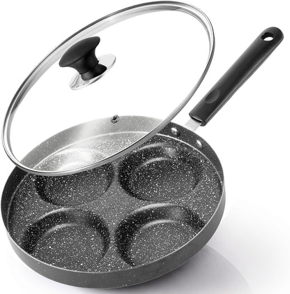 4-Cup Nonstick Egg Frying Pan with Lid, Fried Egg Pan, Omelette Pan, Mini Pancake Pan for Stove Top Gas & Electric, Small Egg Skillet, Breakfast Sandwich Maker1