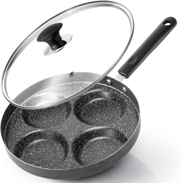 4-Cup Nonstick Egg Frying Pan with Lid, Fried Egg Pan, Omelette Pan, Mini Pancake Pan for Stove Top Gas & Electric, Small Egg Skillet, Breakfast Sandwich Maker1