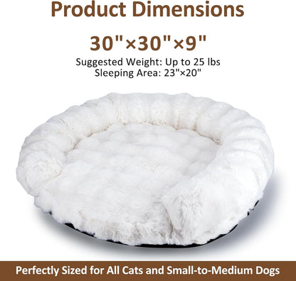 Dog Bed Couch Sofa for Small Medium Dogs Cats 30X30X9 round White | round Plush, Orthopedic, Washable, Removable Cover, Anxiety Relief5