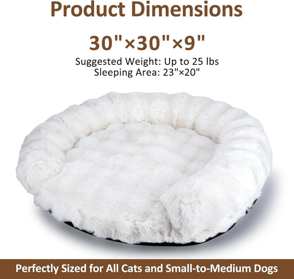 Dog Bed Couch Sofa for Small Medium Dogs Cats 30X30X9 round White | round Plush, Orthopedic, Washable, Removable Cover, Anxiety Relief5