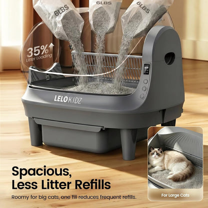 Self Cleaning Litter Box, Open Top 105L Automatic Litter Box for Multiple Cats, App Control, Safety Sensor, Anti-Pinch, Includes Mat & Liner - Gray3