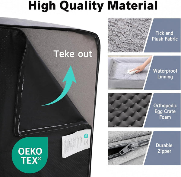 WESTERN HOME Orthopedic XL Dog Bed Extra Large Washable Dog Couch, 42In | Removable Cover, Waterproof Liner, 3-Sided Bolster for Neck Support, Anti-Slip Bottom, OEKO-TEX Certified, Grey,Up to 85 Lbs3