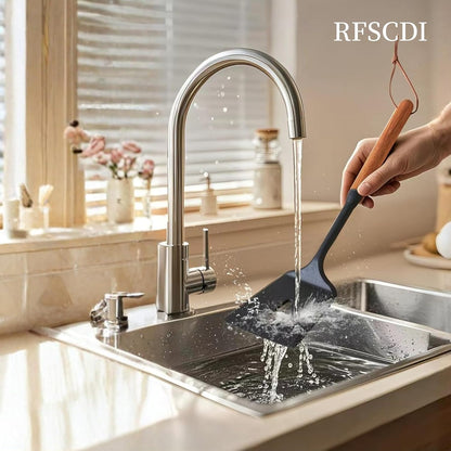 Exquisite Silicone Cooking Utensils Set - Non-Toxic, Heat-Resistant Kitchen Utensils Set with Food-Grade Silicone & Wood Handles - Includes Spatula & Spoon for Non-Stick Cookware, Black6