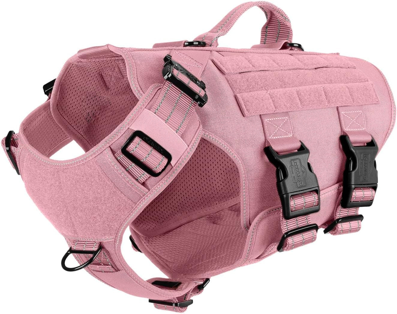 icefang-no-pull-tactical-dog-harness-for-large-dogs-adjustable-dog-vest-control-handle-molle-panel-front-hook-3-leash-clips-soft-padded-for-walking-training-pink-large