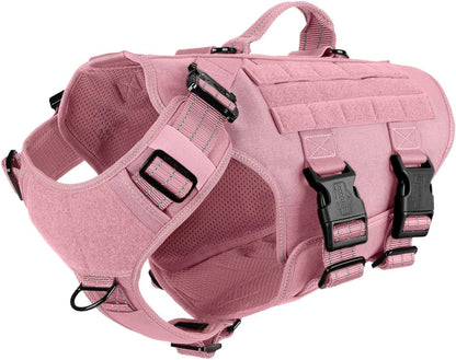ICEFANG No Pull Tactical Dog Harness for Large Dogs,Adjustable Dog Vest | Control Handle,Molle Panel,Front Hook,3 Leash Clips,Soft Padded,For Walking Training,Pink,Large1