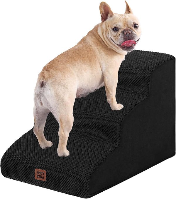 EHEYCIGA Curved Dog Stairs Ramp for 5-Step High Beds, 22.6" H Dog Steps | 33D Density of Pure Foam, for Small Dogs and Cats, Pet Stairs for High Bed Climbing, Non-Slip Balanced Pet Step Indoor, Grey42