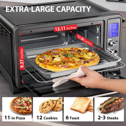 AC25CEW-BS Large 6-Slice Convection Toaster Oven Countertop, 10-In-One with Toast, Pizza and Rotisserie, 1500W, Black Stainless Steel, Includes 6 Accessories5