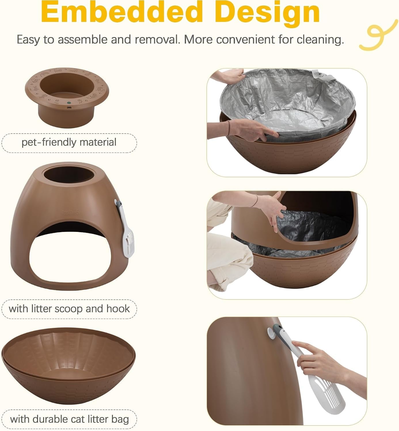 eggloa6-hidden-cat-litter-box-with-artificial-plants-odor-removal-system-egg-shaped-enclosure-includes-scoop-3pcs-liners-secret-discreet-furniture-diy-assembly-cat-litter-box-cabinet-brown