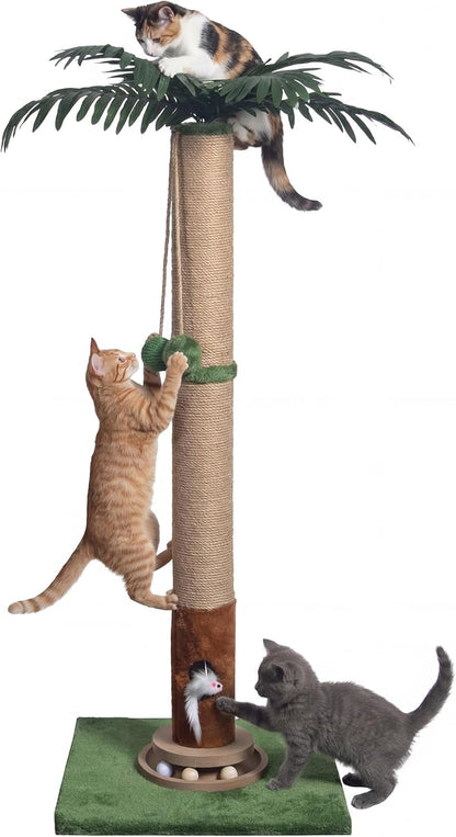 Fantasreen Cat Scratching Post 35'' Tall with Toy Mouse for Indoor Cats, Green1