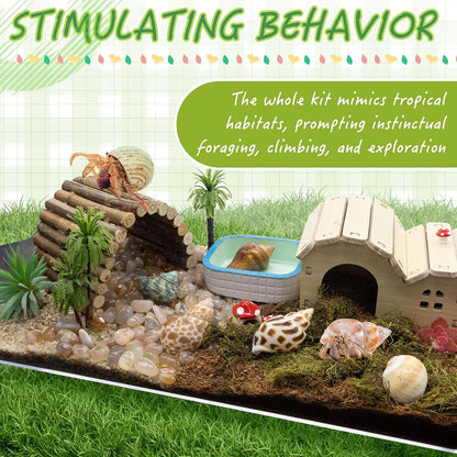 Hermit Crab Kit Hideout Water Pool Tank Decorative Accessories with Palm Tree Decorations Enrichment Toy for Turtles Lizard Frog Gecko Chameleons6