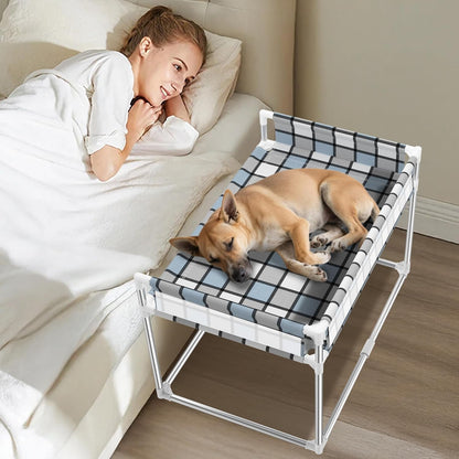 Bedside Cosleeper Dog Bed with Guardrail, 3-Fence Height Elevated Bed Dog | Extension Attached to Human Bed for Medium Dog Cat, Stainless Steel Window Perch Lounge Elevated Sleeper Hammock Furniture8