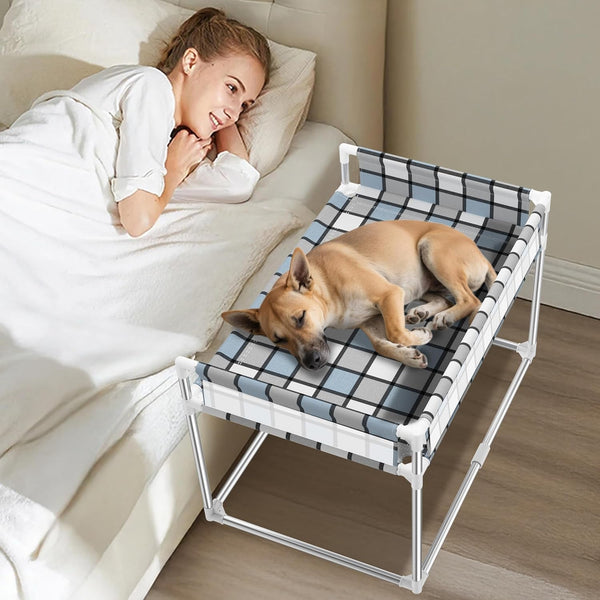 Bedside Cosleeper Dog Bed with Guardrail, 3-Fence Height Elevated Bed Dog | Extension Attached to Human Bed for Medium Dog Cat, Stainless Steel Window Perch Lounge Elevated Sleeper Hammock Furniture8