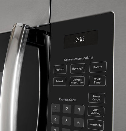 GE 30" Over-The-Range Microwave, 1.6 Cu. Ft., 1000 Watts, 300 CFM Hood Vent, LED Lighting, Auto Defrost, Easy Mount Install, Stainless Steel, JVM3160RFSS3
