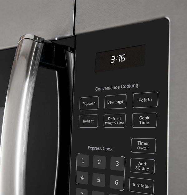 GE 30" Over-The-Range Microwave, 1.6 Cu. Ft., 1000 Watts, 300 CFM Hood Vent, LED Lighting, Auto Defrost, Easy Mount Install, Stainless Steel, JVM3160RFSS3