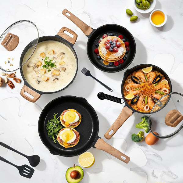 Pots and Pans Set, 25 Pcs Nonstick Kitchen Cookware Set, Induction Kitchen Cooking, Non-Toxic Frying Pans & Saucepans (PFOA/PFOS Free) Black2