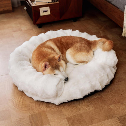 Dog Bed Couch Sofa for Small Medium Dogs Cats 30X30X9 round White | round Plush, Orthopedic, Washable, Removable Cover, Anxiety Relief1