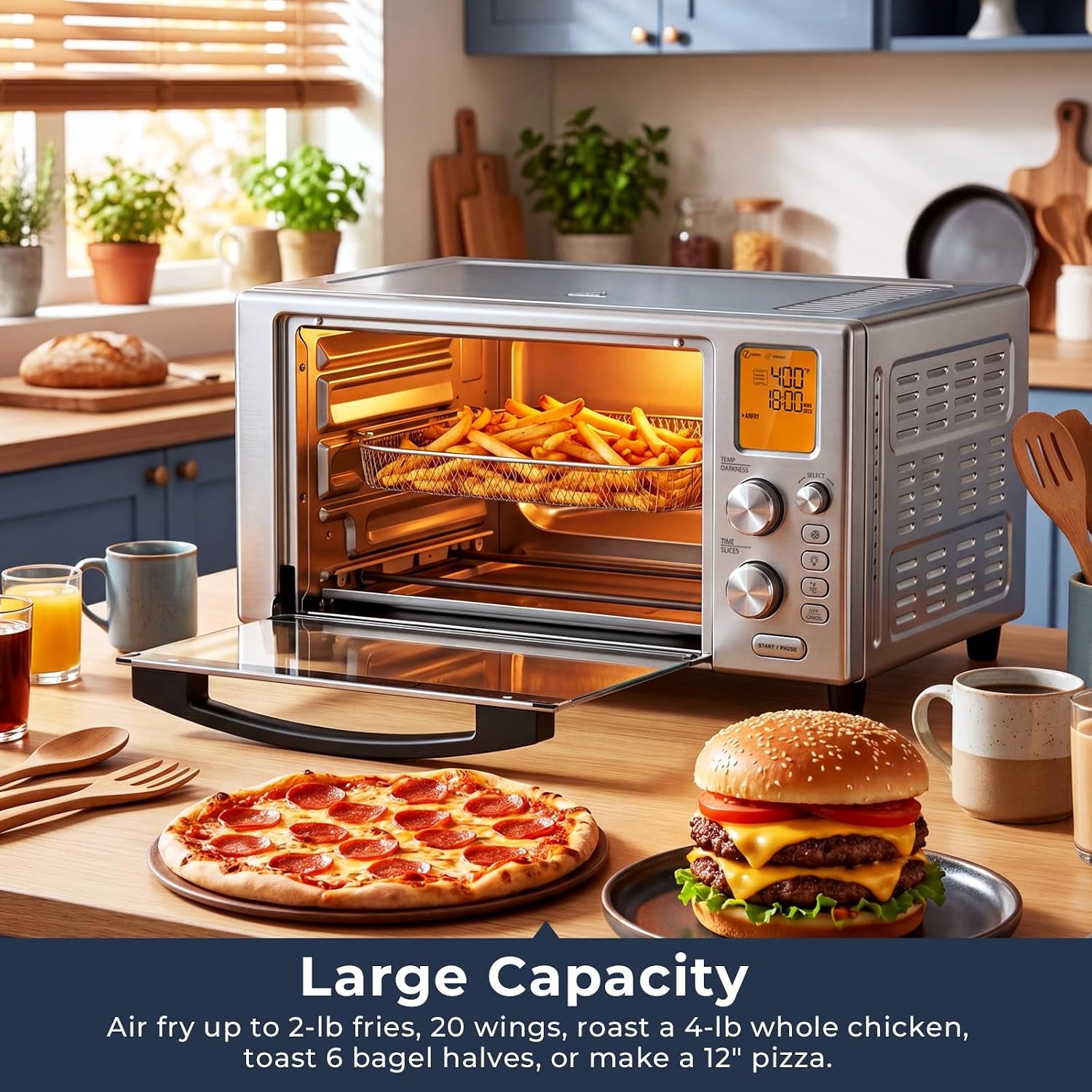 23-qt-air-fryer-toaster-oven-12-in-1-convection-oven-countertop-airfry-toast-rotisserie-dehydrate-pizza-bagel-bake-roast-broil-stainless-steel-fits-12-pizza-easy-to-clean-quiet