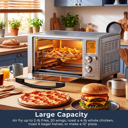 23 QT Air Fryer Toaster Oven, 12-In-1 Convection Oven Countertop | Airfry, Toast, Rotisserie, Dehydrate, Pizza, Bagel, Bake, Roast, Broil, Stainless Steel, Fits 12" Pizza, Easy to Clean, Quiet4
