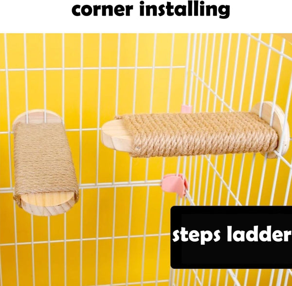 Cat Climbing Steps Scratching Tree - 2Pcs Scratching Steps Sisal Hemp Cage Shelf Ladder Pets Perch Furniture inside the Cage with Install Screws (S)4