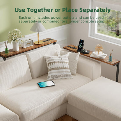 78.75” Console Table, Narrow behind Couch Table, Adjustable Sofa Tables with Outlet, for Living Room, Rustic Brown7