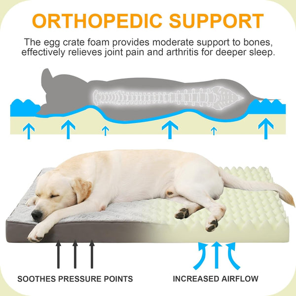KSIIA Orthopedic Dog Bed for Large Dogs with Waterproof Lining, Grey, 35X22 | Deluxe Soft Plush Dog Crate Bed, Washable Pet Mat with Removable Cover & Egg Crate Foam for Large Dogs Sleeping & Relaxing2