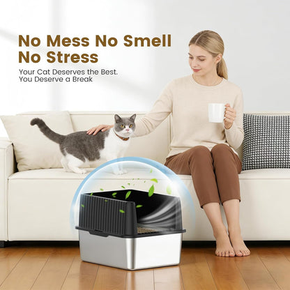 Stainless Steel Cat Litter Box, 11.8" High Sides for Litter Scatter & Urine Spray Control, Easy to Clean Non-Stick Litter Pan, Low Entry for Kittens, Small Cats, Compact Space-Saving Design6
