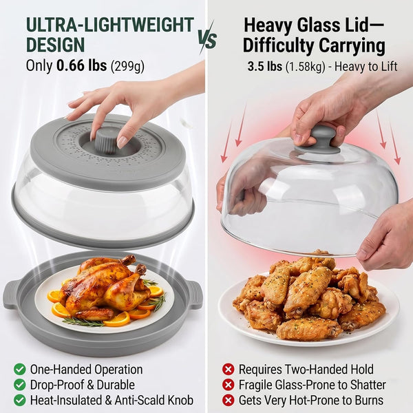 Microwave Splatter Cover for Food with Anti-Scald Base Plate and Handles, Large Bpa-Free Silicone Vented Collapsible Guard Lid, Kitchen Essential Gadget for Meal Prep, 10.7 Inch(Gray)8