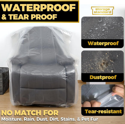 Plastic Furniture Covers for Moving Storage - Heavy-Duty Chair Cover Protectors, Waterproof & Dustproof Clear Moving Bags for Armchair or Recliner - Extra Large Bag Open Size 64 X 42 X 34 Inch2