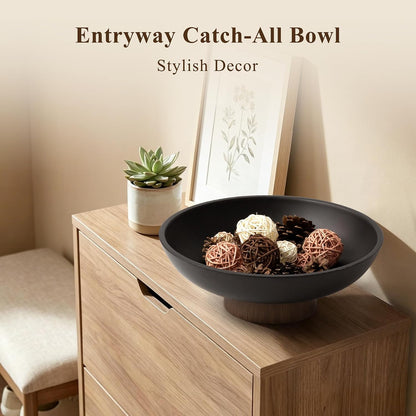 Pedestal Fruit Bowl, Decorative Resin Bowl, Faux Wood Base Black | Perfect for Kitchen Counters, Coffee Tables. Use as a Fruit Bowl, Centerpiece, or Catch-All for Everyday Essentials3