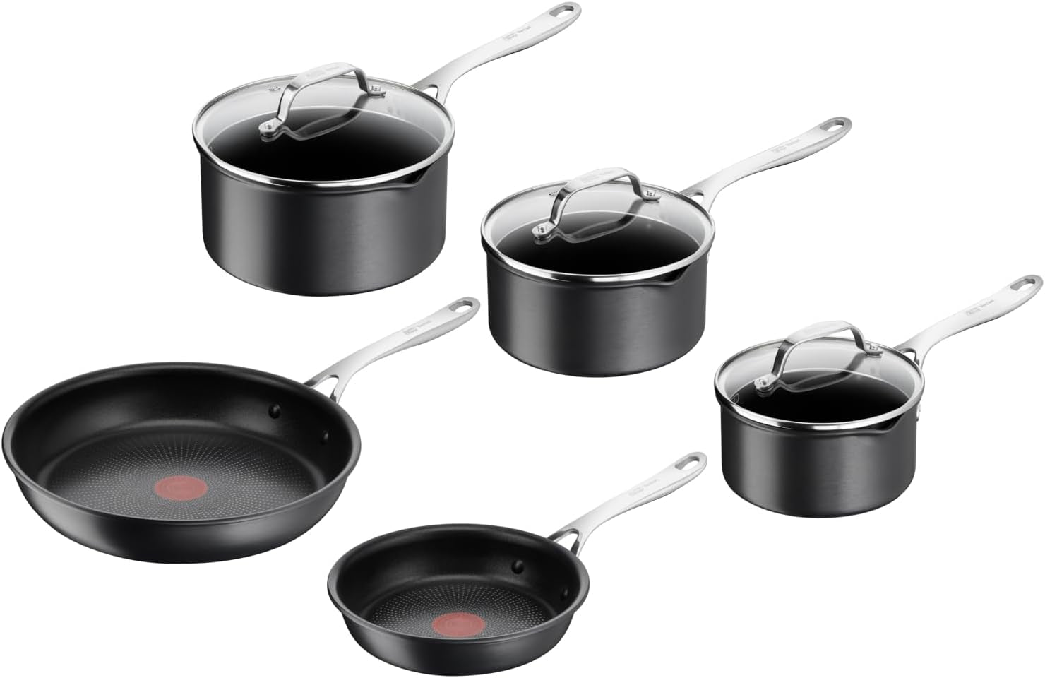 tefal-jamie-oliver-cooks-direct-5-piece-non-stick-pan-set-20-and-28-cm-frying-pans-16-18-20-cm-saucepan-with-lid-heat-indicator-riveted-safe-grip-handle-induction-hob-compatible-e017s555