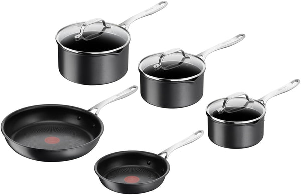 Tefal Jamie Oliver Cook'S Direct 5 Piece Non-Stick Pan Set, 20 and 28 Cm Frying Pans, 16&18&20 Cm Saucepan with Lid, Heat Indicator, Riveted Safe-Grip Handle, Induction Hob Compatible, E017S5551