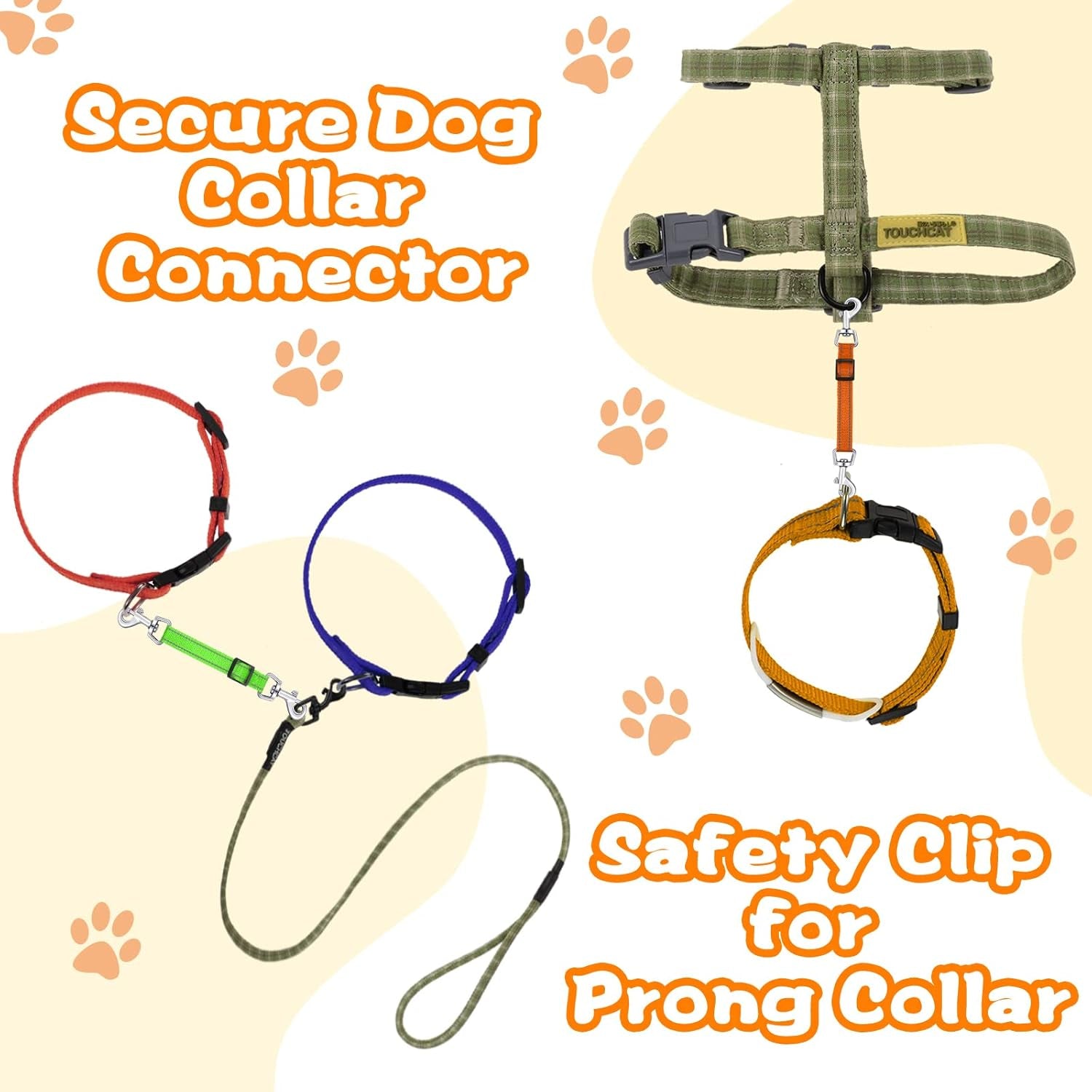 saintrygo-5-pcs-safety-dog-collar-clips-prong-collar-backup-clips-adjustable-reflective-nylon-harness-connector-metal-double-ended-backup-clasp-for-harness-petbright-color