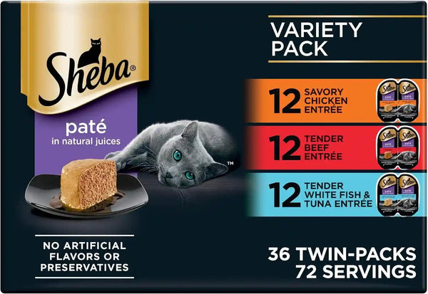 Sheba Perfect Portions Pate Wet Cat Food, Seafood Variety, 2.6 Oz, 24 Ct | Grain-Free, Made in USA, Sustainable Salmon, Signature Seafood & Whitefish Tuna, No Artificial Flavors, Twin-Pack Trays14