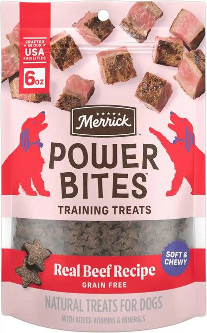 Merrick Power Bites Natural Soft and Chewy Real Meat Dog Treats, Grain Free Snack with Real Beef Recipe - 6 Oz. Bag1