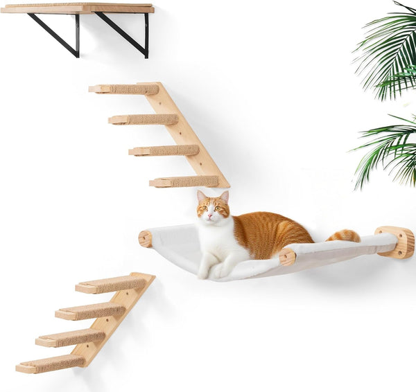 Cat Wall Hammock, Dual-Sided Cat Wall Bed with Canvas & Plush Fabric for All Seasons, Wall Mounted Shelf for Large Cats, Modern Perches for Lounging & Napping11