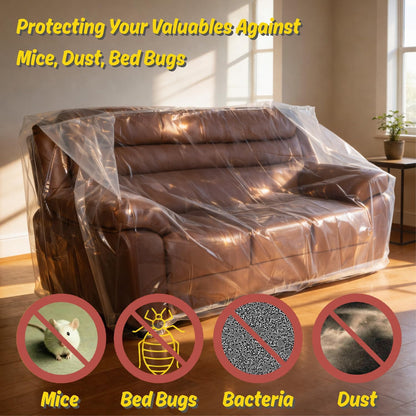 4Mil Couch Cover for Moving, Clear Sofa Storage Bag, 92Wx42Dx62/41H | with Tape Strips & Labels, Heavy Duty, Tear-Resistant, Waterproof, Reusable, Oversized/3-Seat Sofa, Long-Term Garage Storage5
